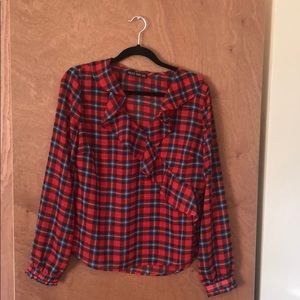 MIXED THREADS Plaid Ruffle Blouse NWOT